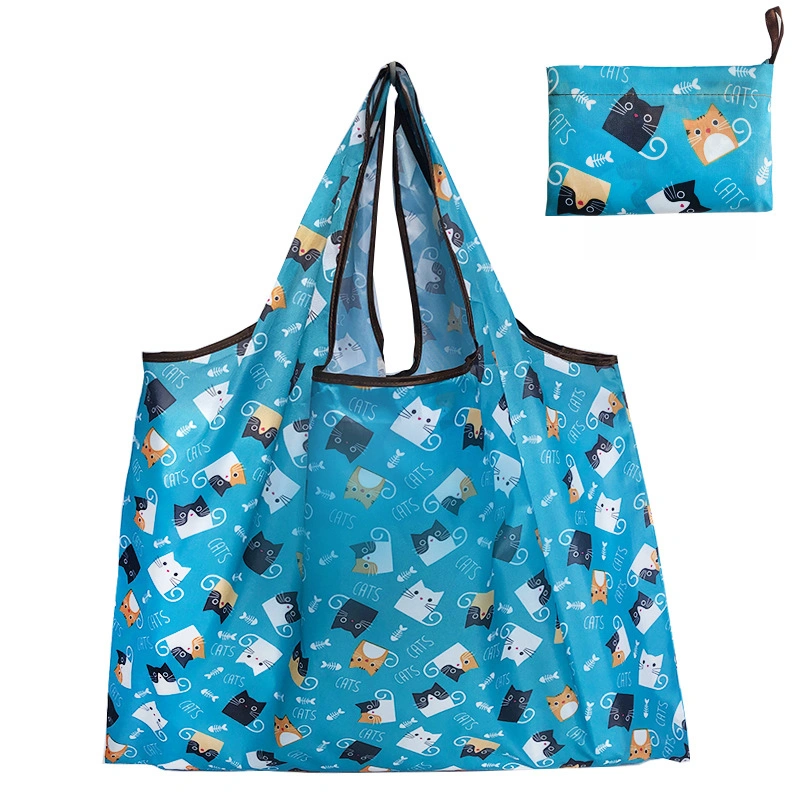 Foldable Polyester Cloth Reusable Fashion Shopping Bags with Rope Handle