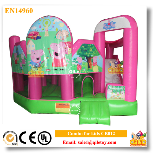 CB012 Three Little Pigs with pink cute inflatable combo bouncer