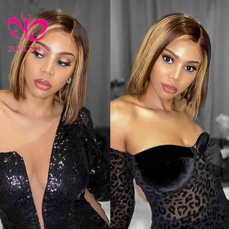 Ombre Color 4/27# BOB Highlight Wigs Short 4x4 Lace Closure BOB Human Hair Wigs Pre plucked For Black Women Lace Closure Wigs