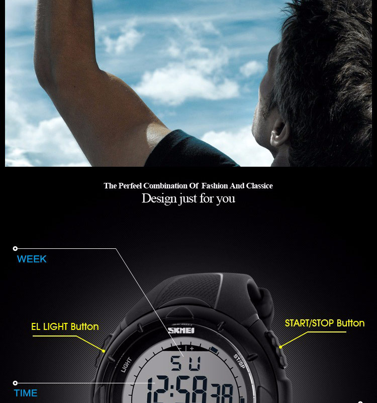 SKMEI 1025 Men Digital Watches Outdoor 3D Pedometer LED 50M Waterproof Diving Men Wristwatch Relogio