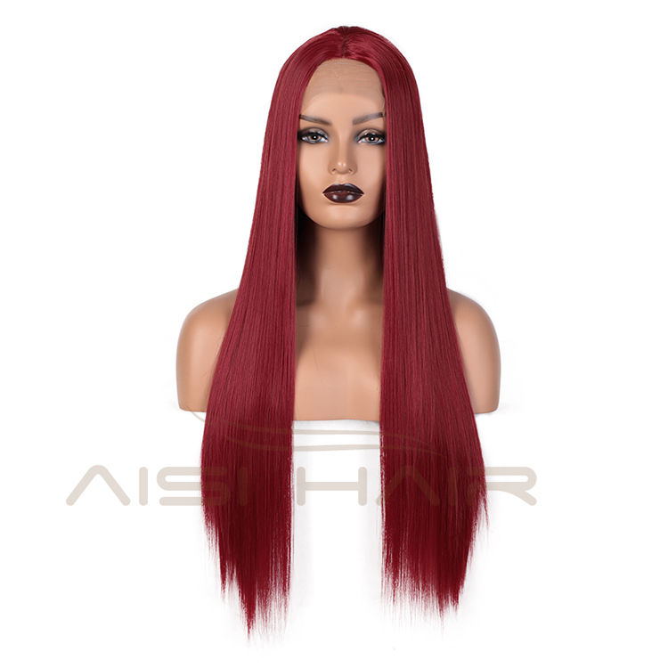 Aisi Hair New Design 26 Inch Long Ombre Red Dark Root Wig Silky Straight Swiss Lace Wigs Synthetic Hair Wigs For Black Women