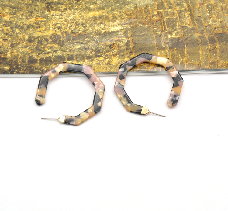 2021 Factory outlet mottled polygonal shape turtle shell acrylic square hoop earrings