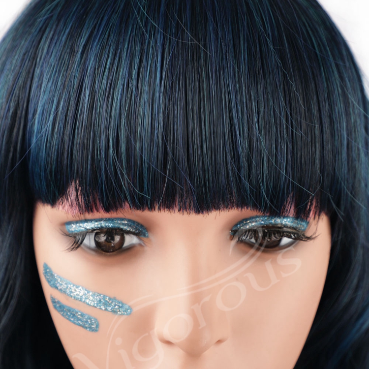 Hot Selling Water Wave With Bang Bob Mixed Blue Black Manufacturers High Quality Cheap Heat Resistant Synthetic Wigs