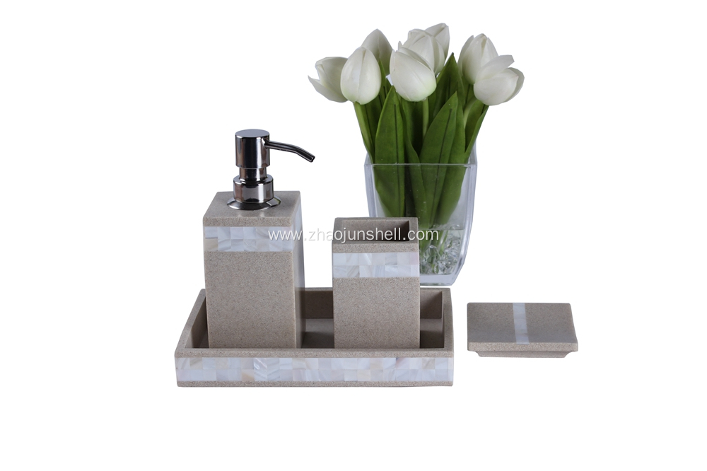 River Shell Inlay Sandstone Bathroom Vanity Set for Hotel Bathroom and Guestroom