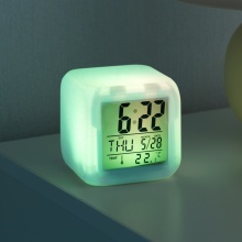 Colorful Alarm Clock and Bedroom Headboard
