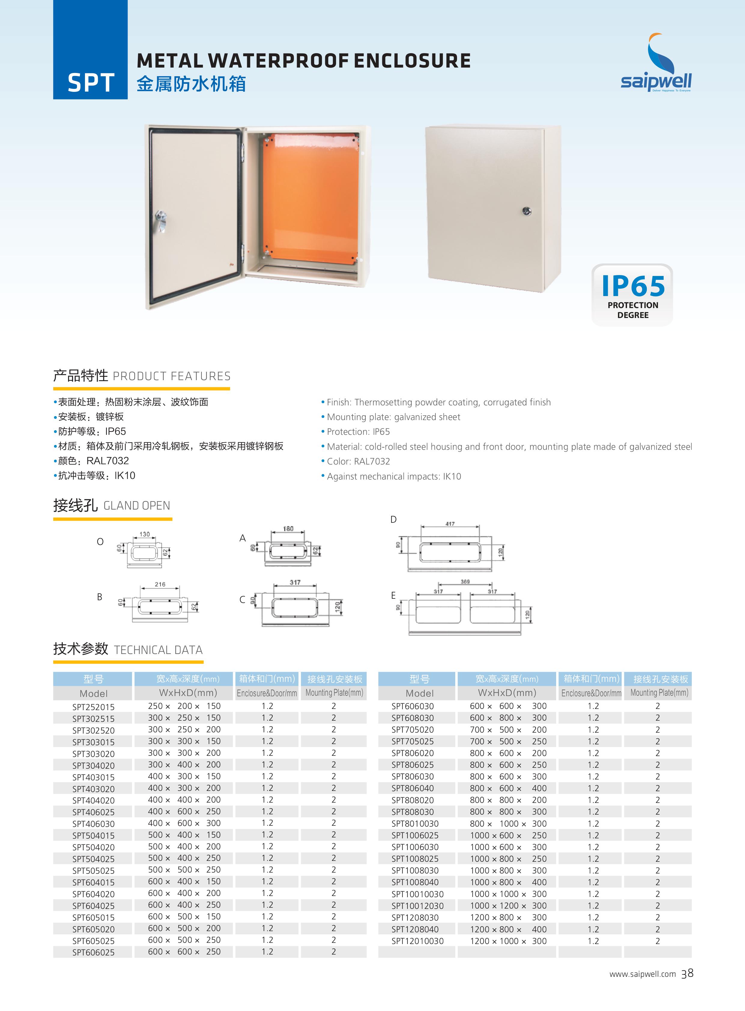 SAIP/SAIPWELL 500*400*200 Waterproof Distribution Box Electrical CE Certificated Outdoor Metal Box