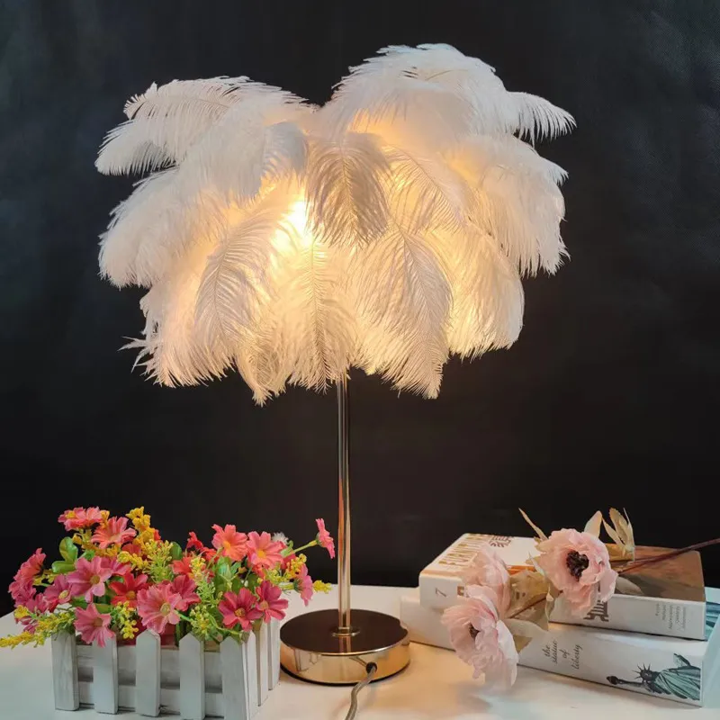 Modern Luxury Ostrich Feather LED Lamp for Elegant Bedrooms