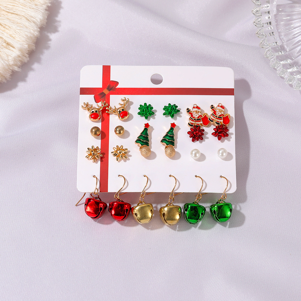 2020 Hot Sale Fashion Cute 9 Pairs Stud Earrings Sets Christmas Tree Elk Claus Stud Earrings Sets For Women Jewelry