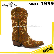 Alibaba Wholesale Winter Wenstern Leopard Leather Cowboy Boot For Ladies