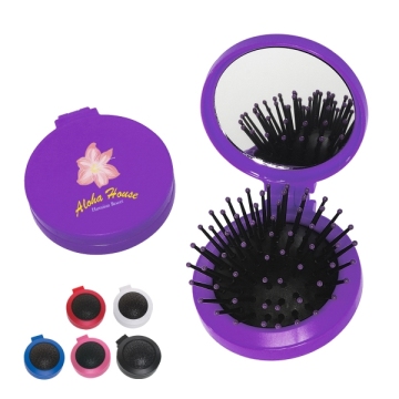 Promotional Compact Hair Brush with Mirror
