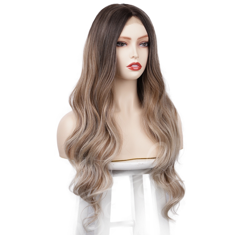 Vigorous Cheap U part Lace 100% Swiss Lace Front Ombre Wig Synthetic Hair Long Wavy Lace Frontal Colored Wigs For Black Women