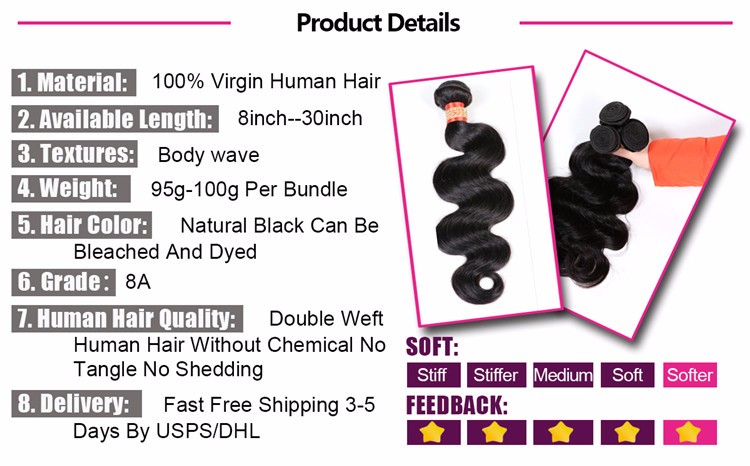 Brazilian Virgin Hair Body Wave Unprocessed Brazilian Hair Bundles Pieces