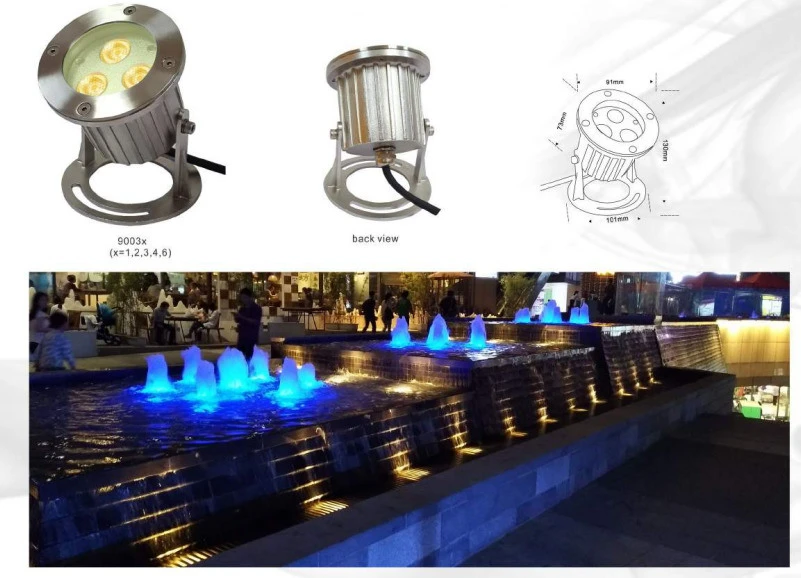 9W RGB Stainless Steel IP68 LED Underwater Fountain Light