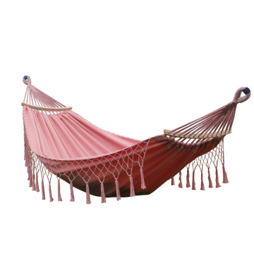 Girlish Pink Canvas Two-Person Outdoor Swing Hammock with Tassels