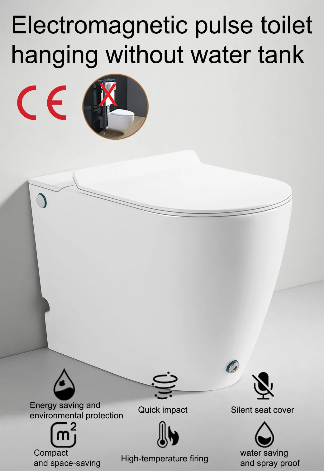 Modern Floor Mounted Ceramic Pulse Solenoid Toilet Without Water Tank