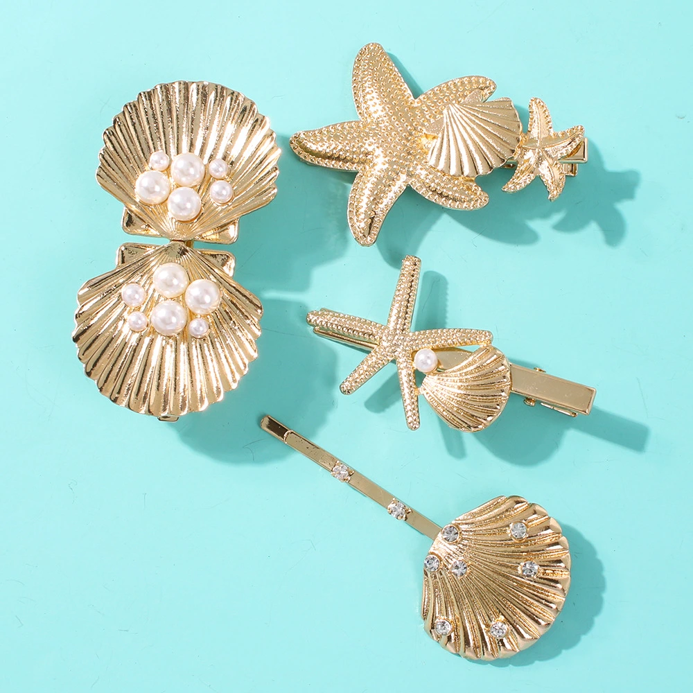 Hot Selling Personality Ocean Series Alloy Hair Clip Fashion Vacation Seashells Starfish Clipped Hair Accessories