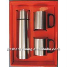 stainless steel vacuum flask set with 2 mugs