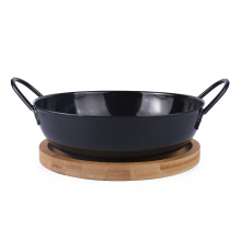 Stir Fry Pan Enamel Ware with Wooden Saucer