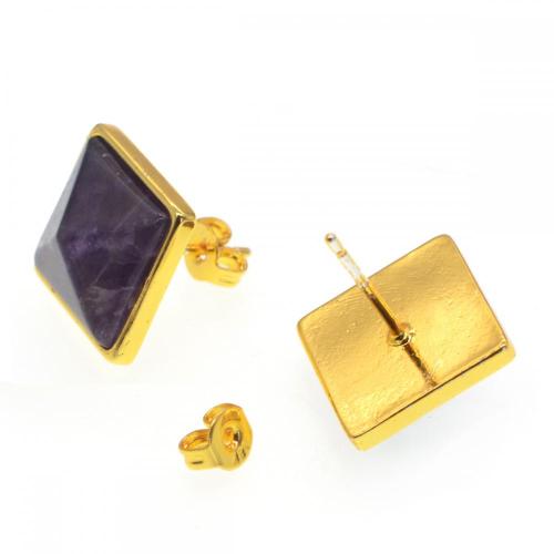 Amethyst Craved Pyramid Stud Earrings