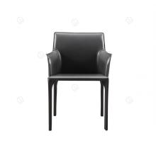 Italian minimalist black saddle leather armrest chairs