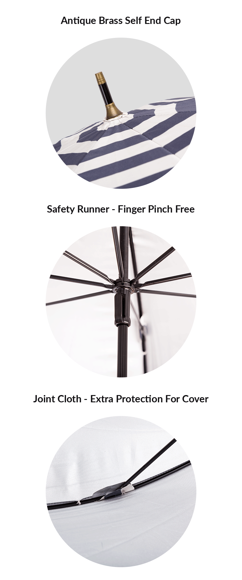 Parapluie droit à courroie Safety Runner bleu marine pour femme Safety Runner Navy Stripe Womens Straight Dome Umbrella