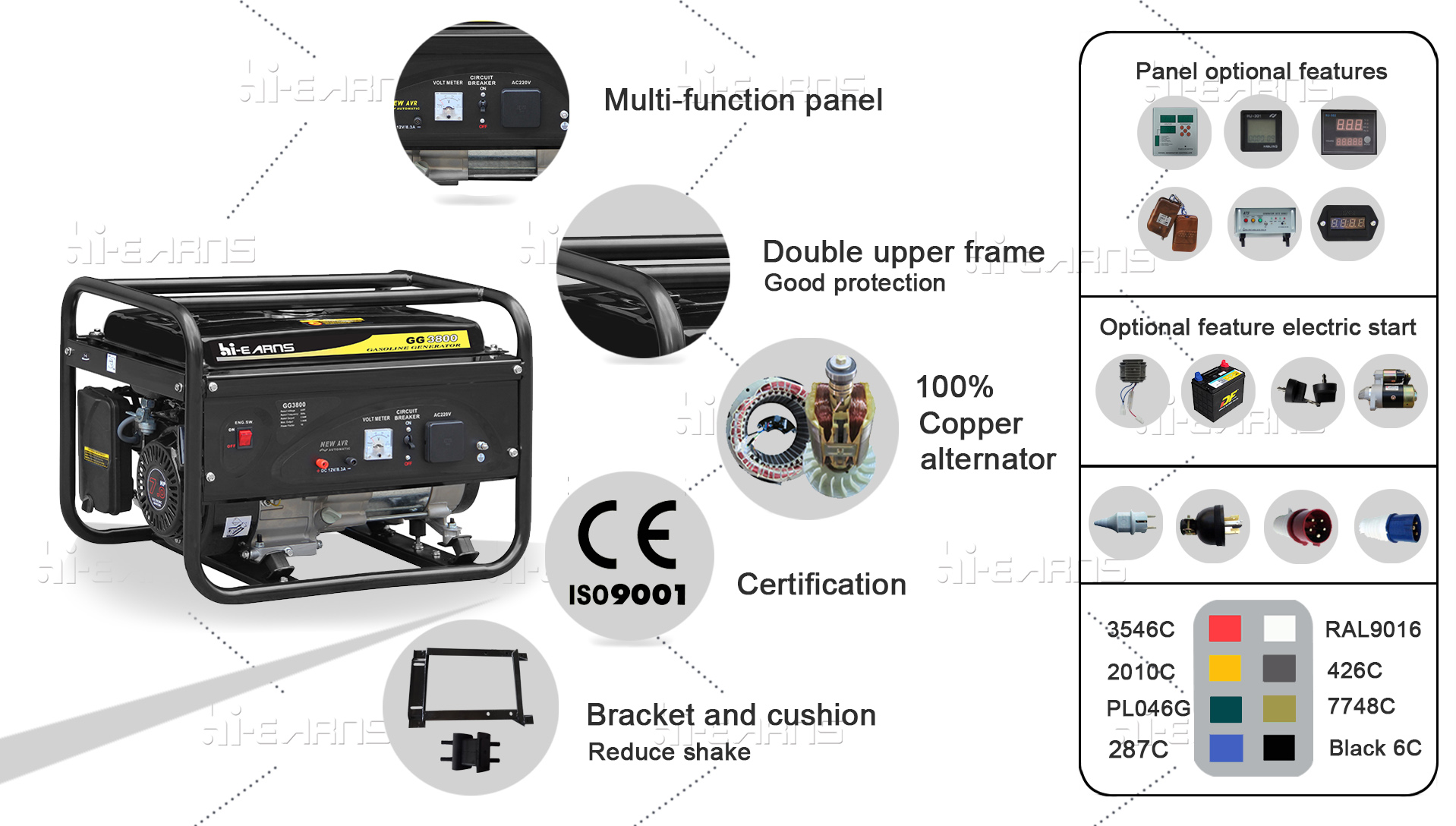 3KW open type 170F 6.5hp air cooled gasoline generator with european socket price