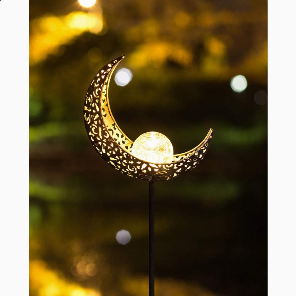 Outdoor Moon Crackle Glass Stake