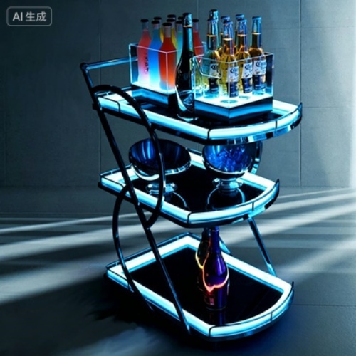 LED Lit Bar Food Cart with Three Tiers for Drinks and Cakes