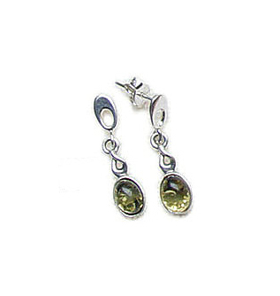 Sage green amber sterling silver drop earring