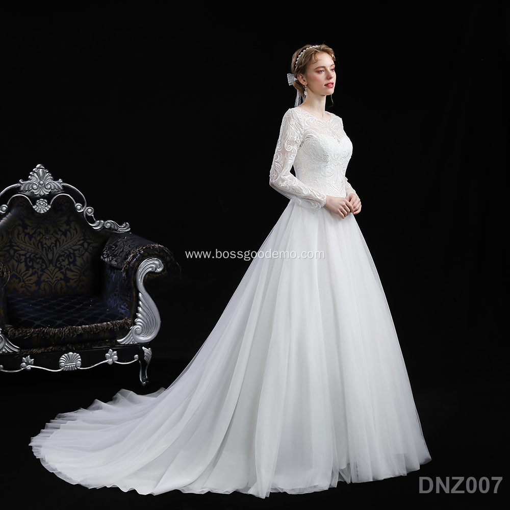 New European American Women's Long Sleeve Shoulder Bridal muslim high neck Wedding Dresses