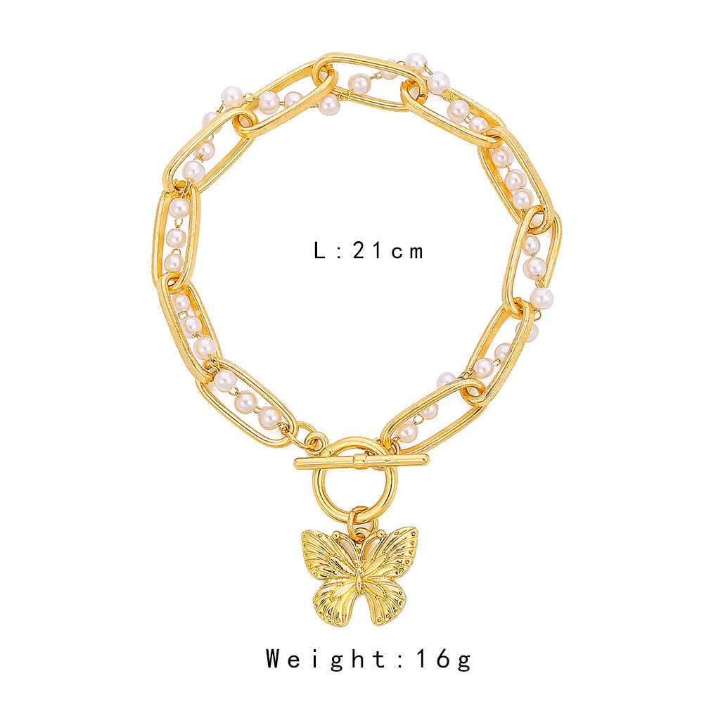 New Pearl metal chain double wound bracelet ins temperament butterfly pendant alloy jewelry