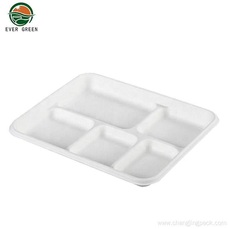 Natural Eco Friendly Pulp Biodegradable 5 Compartment Trays