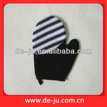 White Black Strip Nylon Bath Gloves Sponge