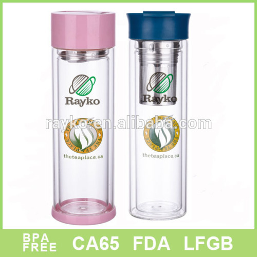 double wall glass bottle with tea