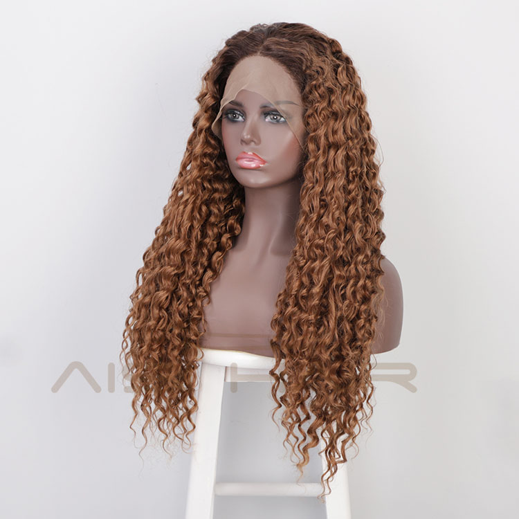 Aisi Hair New Design Long Wavy Ombre Brown Wig Afro Kinky Curly Swiss Lace Wig Curly Wave Lace Frontal Hair Wigs For Black Women