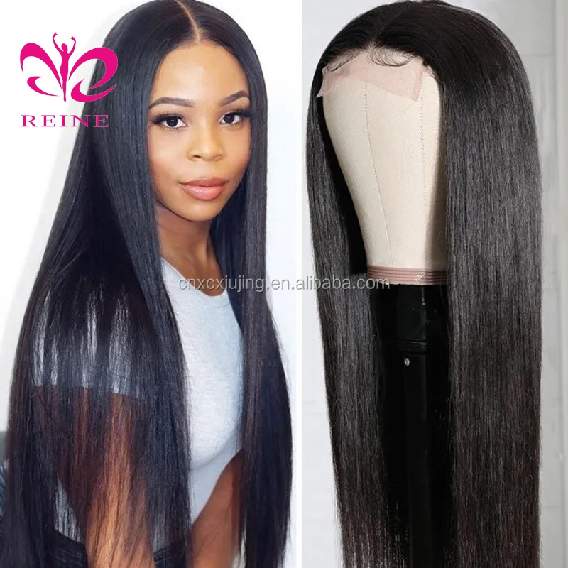 REINE   4x4 Lace Closure Wig Straight Human Hair Wigs 28",30" Pre Plucked  Remy double drawn human hair wigs