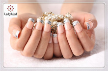 shining silver print ABS good quality fake nails artificial nail tip
