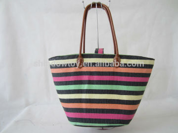 Striped paper straw beach bag, Summer beach paper straw bags