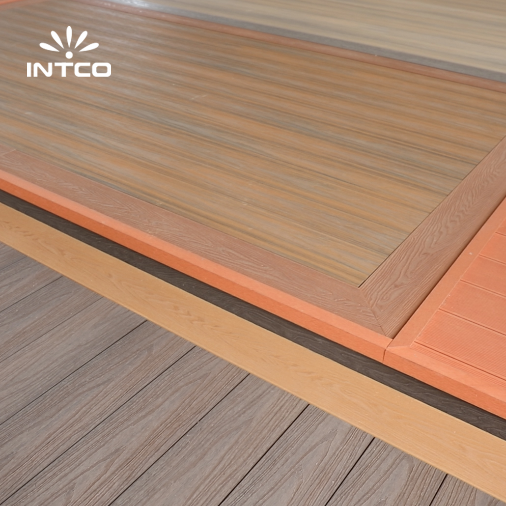 Intco New Arrival Teak Wood Flooring Wood Plastic Composite 3D Garden Flooring Embossed WPC Outdoor Deck