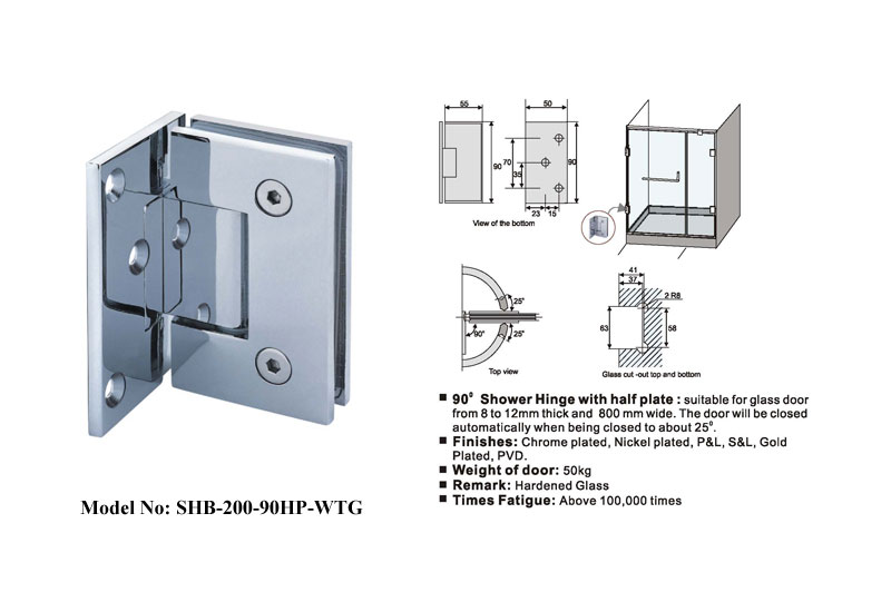 Solid Brass Glass to Glass Hinge 90 Degree