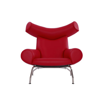 Hans Wegner Red Leather OX Lounge Chair Replica