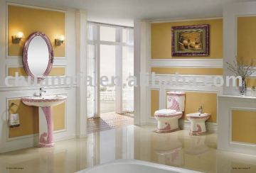 decorative big two-piece toilet and pedestal basin