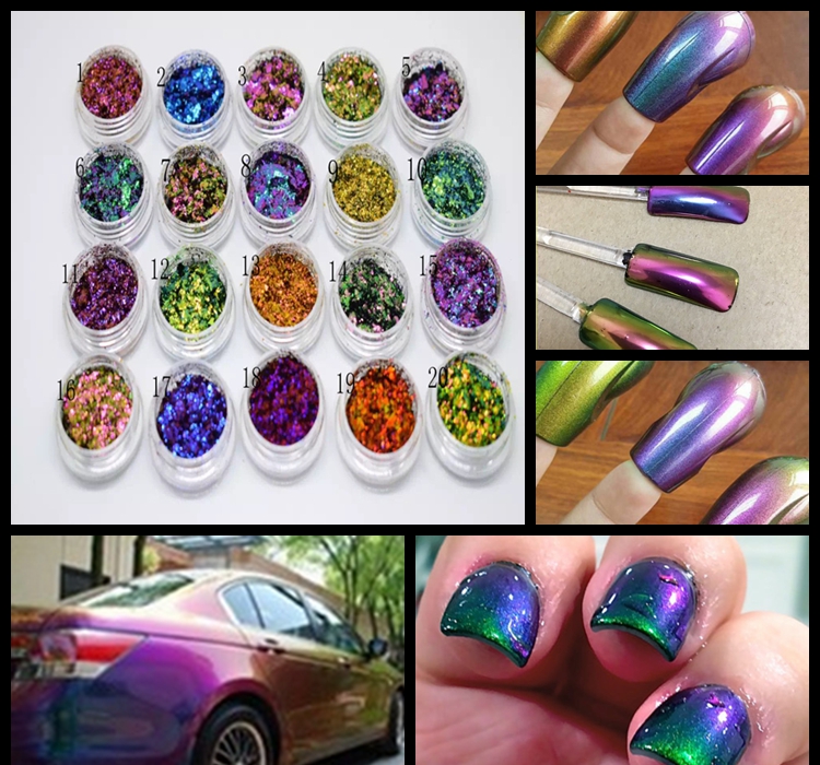 Chameleon pigment with Holographic / Chameleon Mirror Chrome Pigment with rainbow effect for Nail Art,car varnish etc