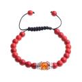 Amber and Crown Charm Red Turquoise Beads Woven Bracelet