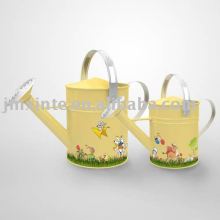 yellow round galvanized watering can