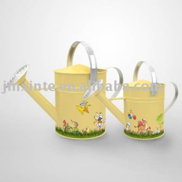yellow round galvanized watering can