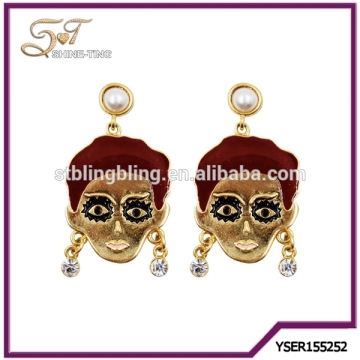 Gold plating fancy earring women head shape pendant earring exaggerated alloy earring