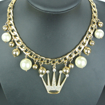 Rhinestone Crown Pearl Choker Gold Chain Necklace For Women