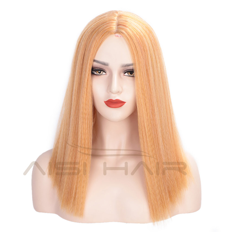 Aisi Hair Synthetic Yaki Middle Part Short Bob Wigs Brown Color Heat Resistant Synthetic Fiber Machine Made Wigs for Women