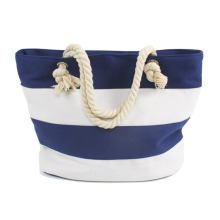 Attractive White Blue Stripes Canvas Beach Bags
